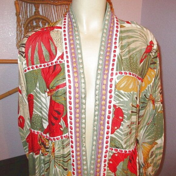 Cato Butterfly Kimono Duster Top Size S Embroidered Gauze Tiered Oversized Boho - Picture 3 of 12